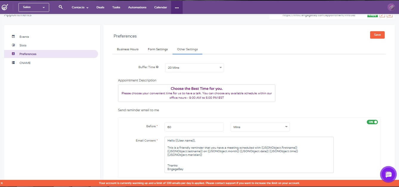 custom fields in appointment scheduling software in engagebay