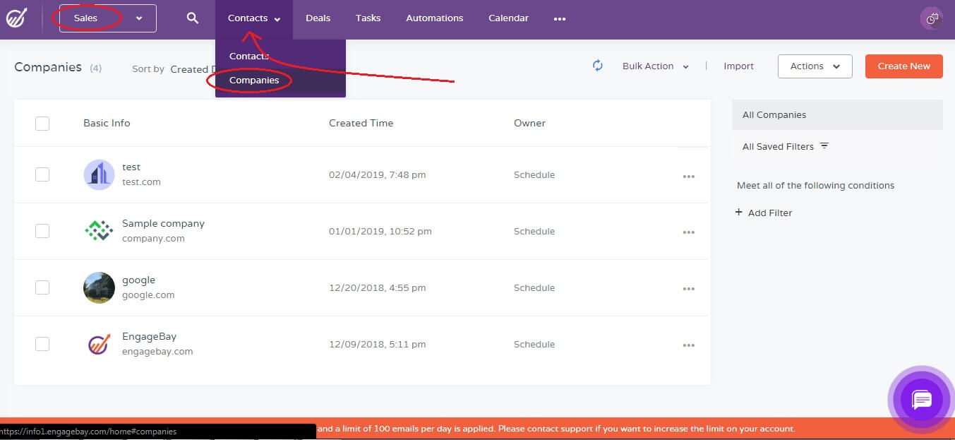 engagebay companies management