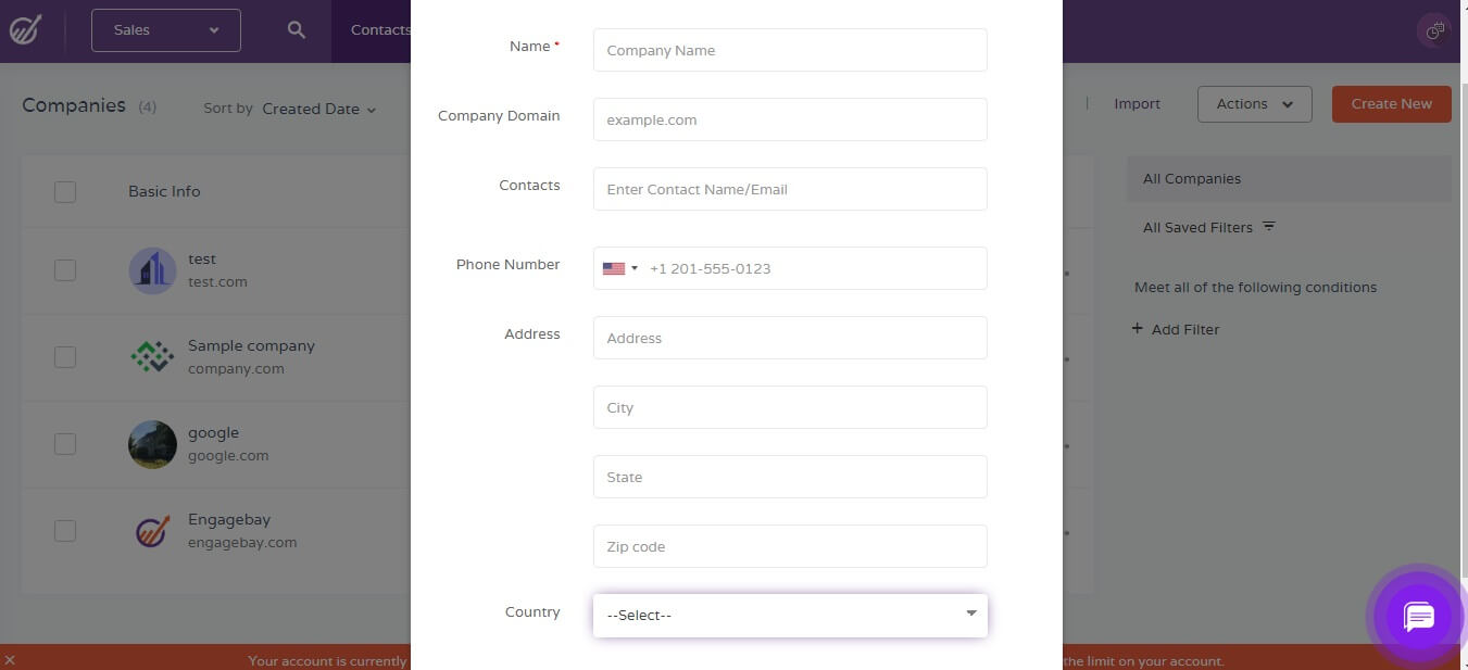 create new company in engagebay