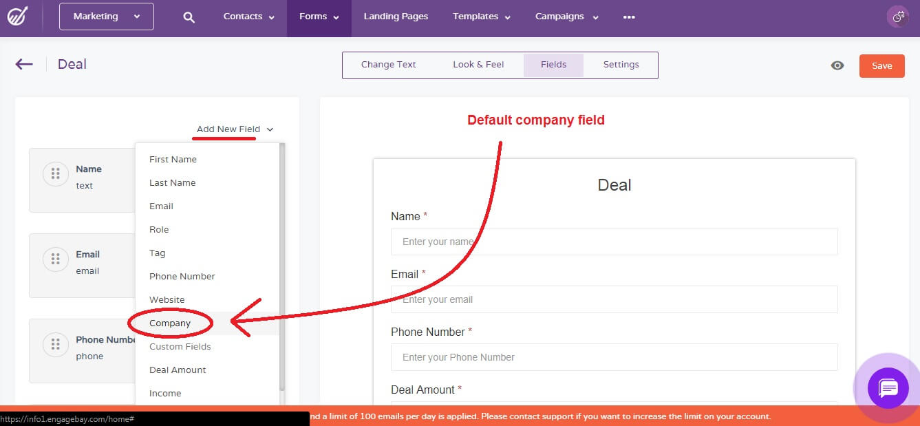 add new company in engagebay