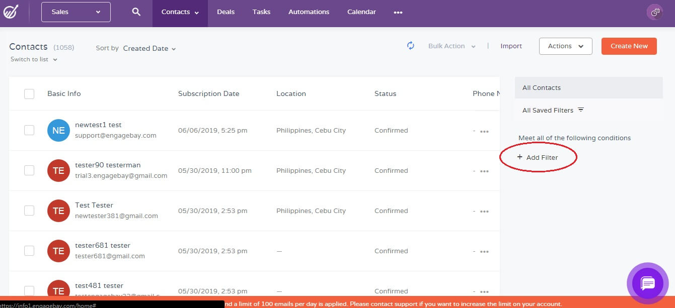 apply filter while importing contacts
