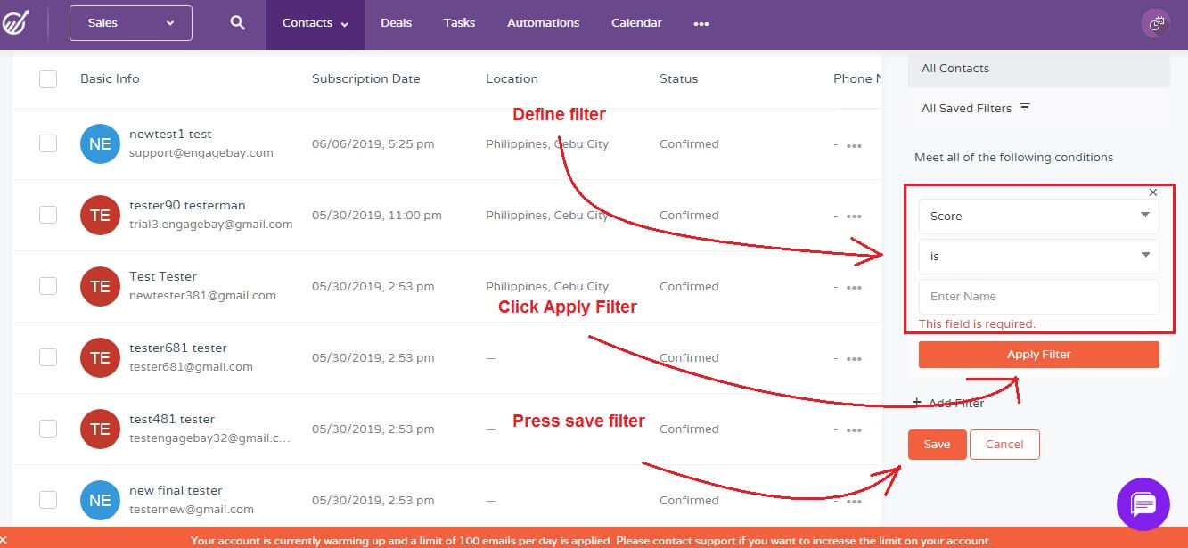 importing contacts set conditions
