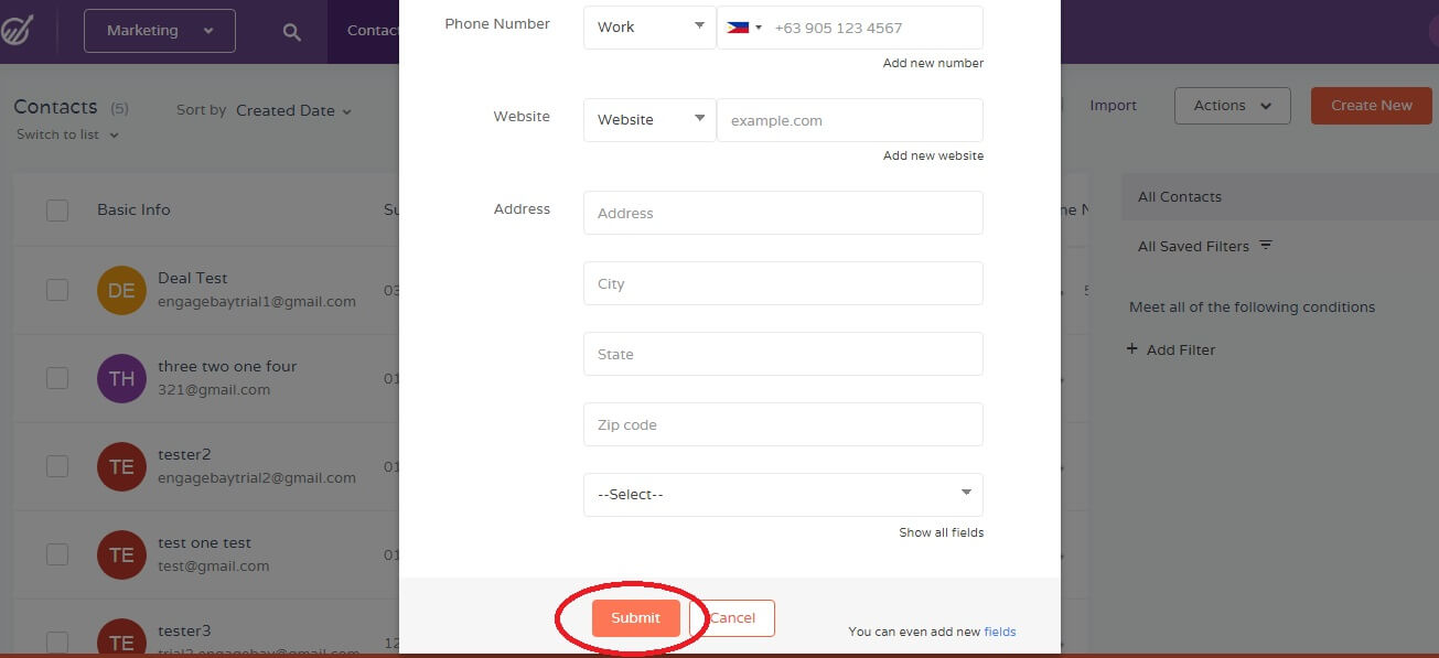 importing new contacts in engagebay