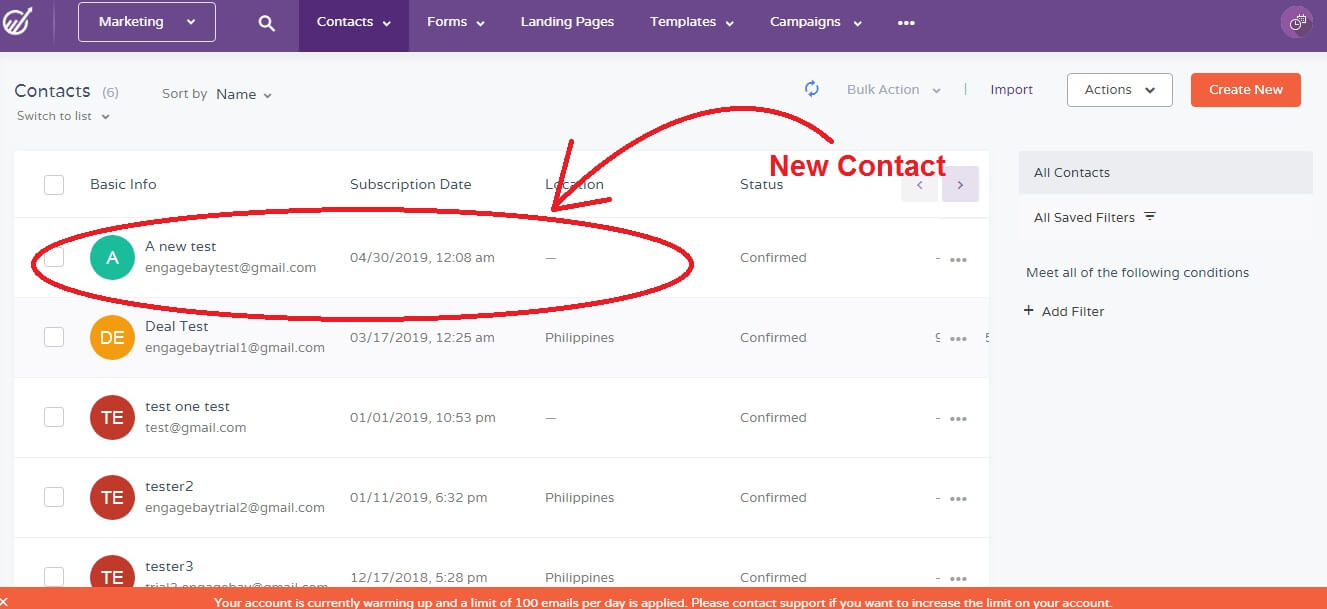 importing new contacts in engagebay