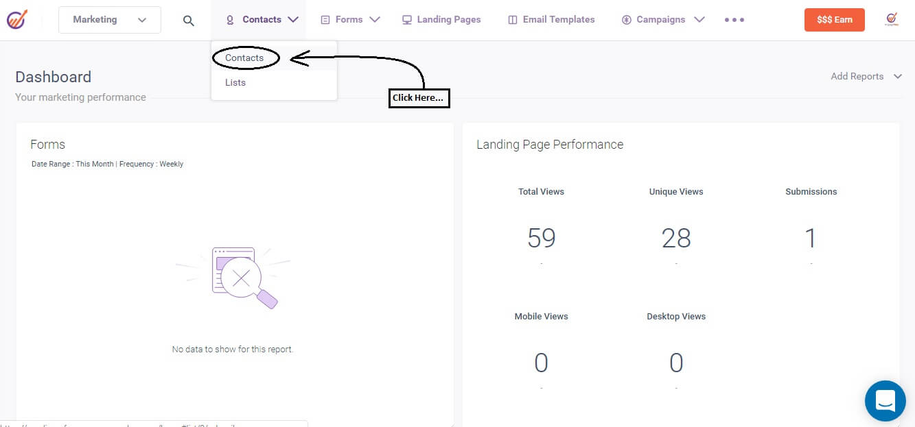 contacts page in engagebay
