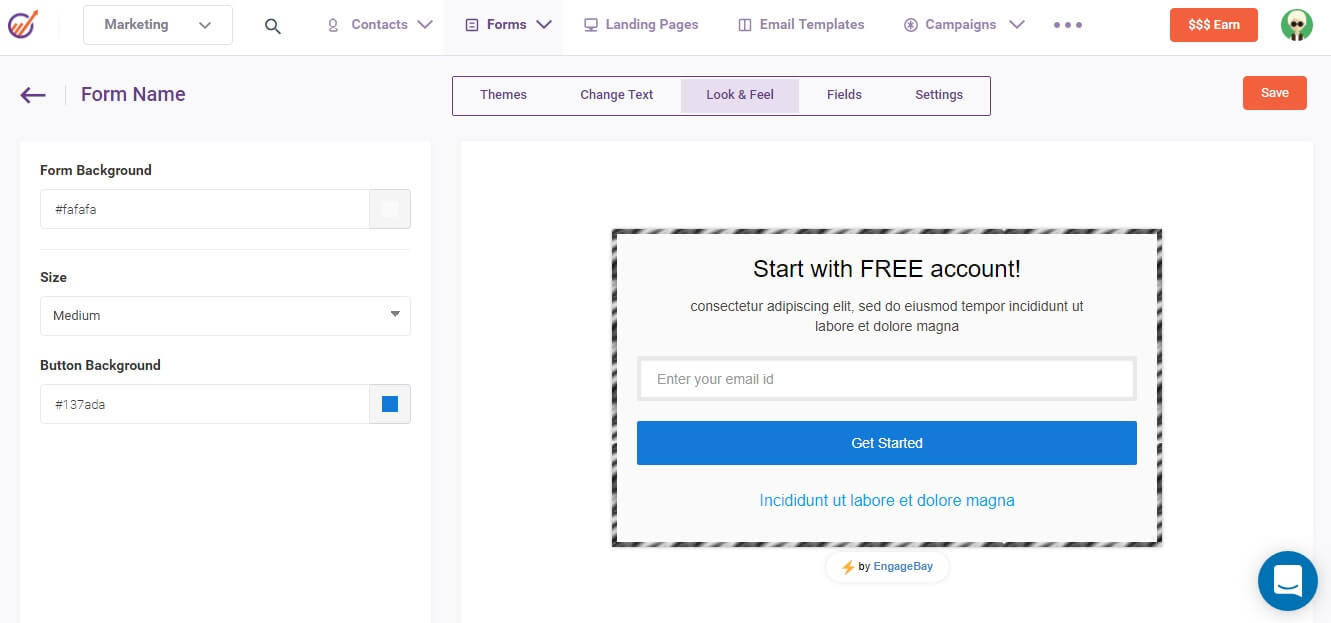 form design settings