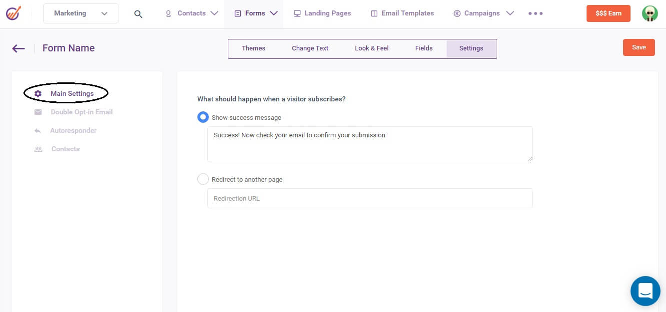 innline form settings