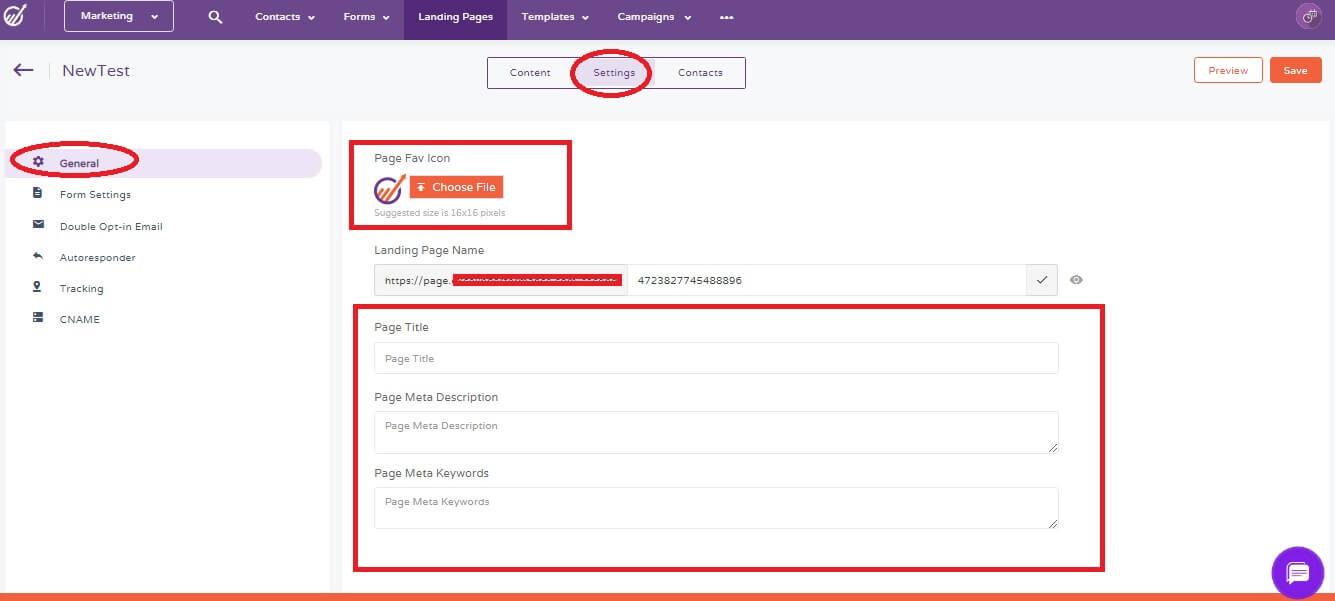 landing page seo settings