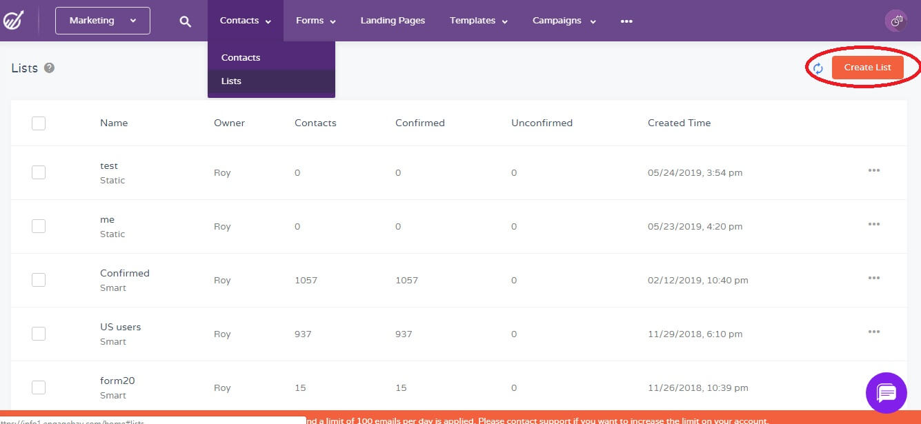 create smart list in engagebay