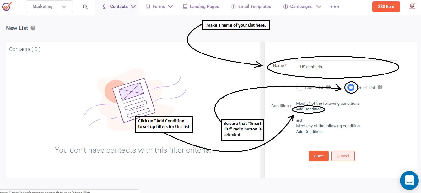 name smart list in engagebay