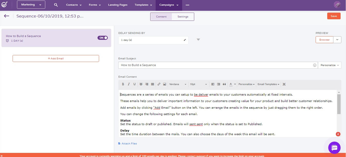 email sequences in engagebay