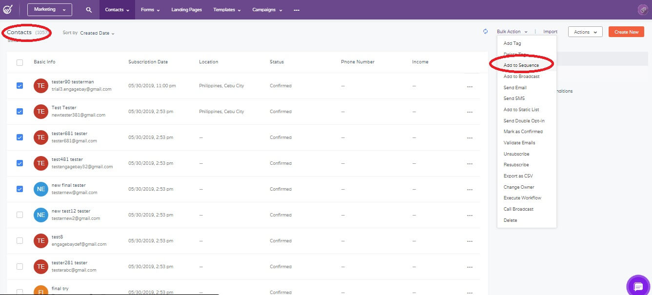 engagebay sequences options