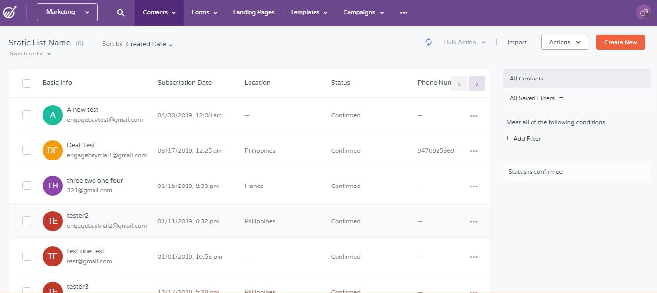 view static lists in engagebay