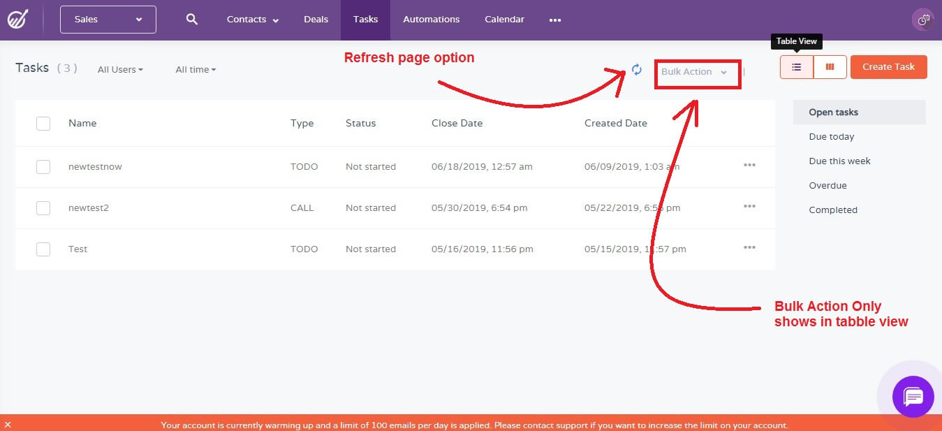 task list in engagebay