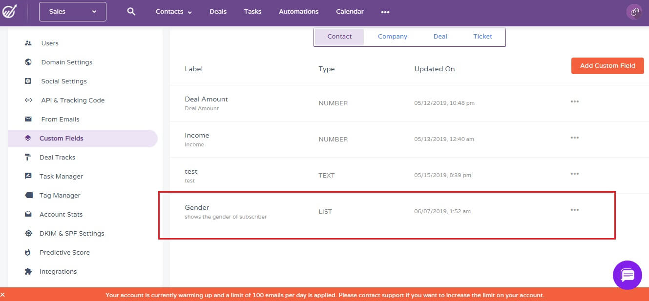 campos personalizados de engagementbay