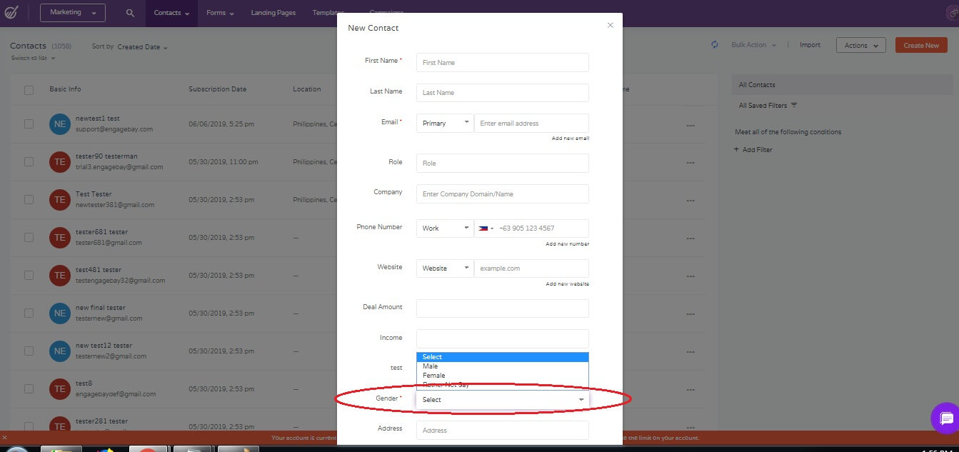propiedades de contacto personalizadas de engagementbay